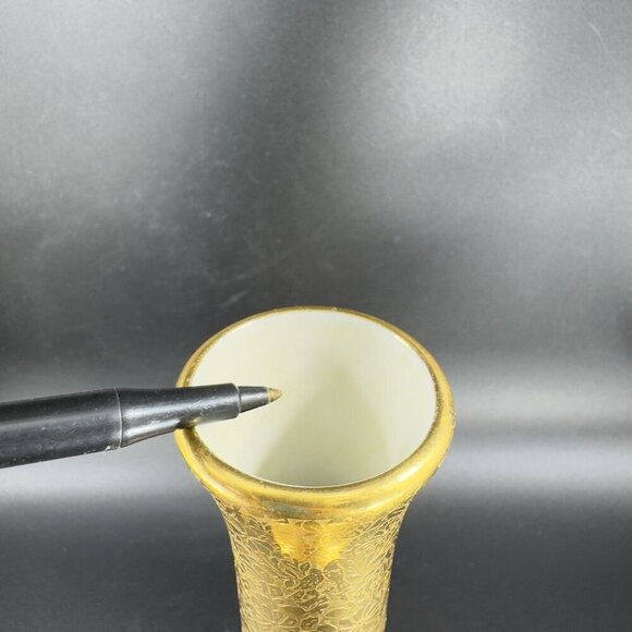 Wheeling Decorating Co Gold Porcelain Vase Floral Textured Pattern Vessel VTG - Picture 8 of 11